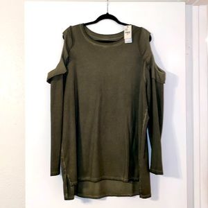 Lane Bryant BNWT Army Green Open Shoulder Ruffle Long Sleeve Size 18/20